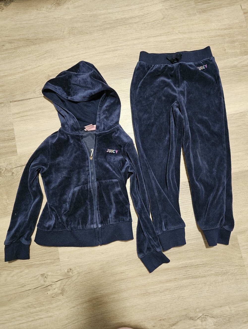 Juicy Couture Kids Velour Tracksuit Set Hoodie Jacket Pants Navy Blue Size 5